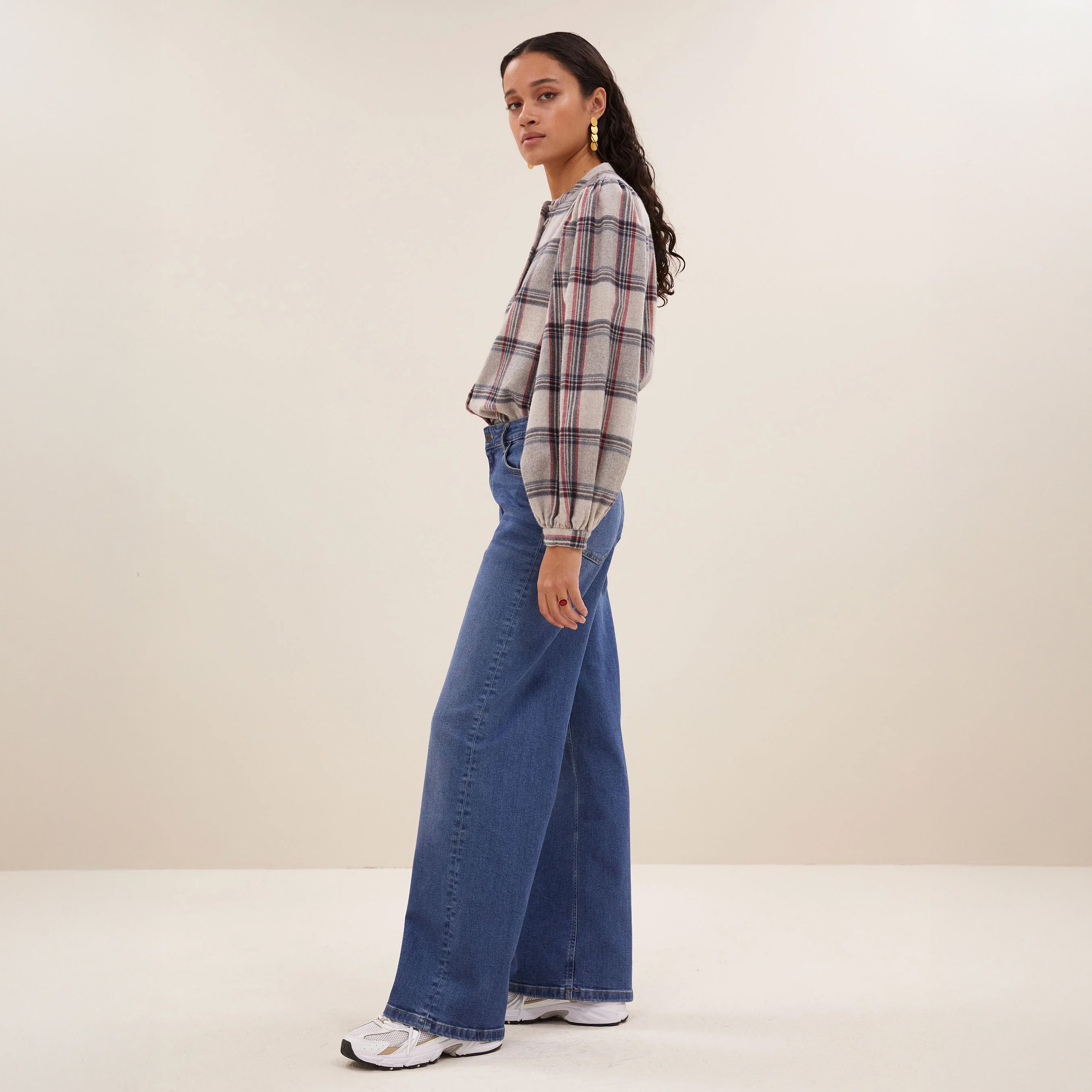 Day Check Blouse - Stone Check