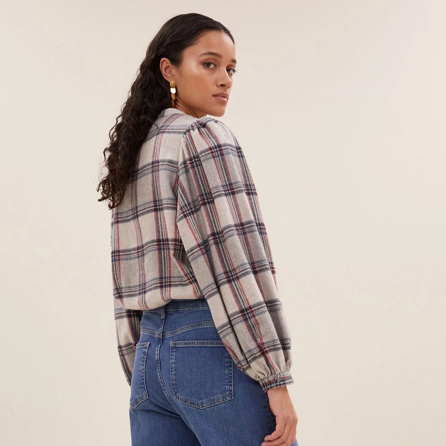 Day Check Blouse - Stone Check