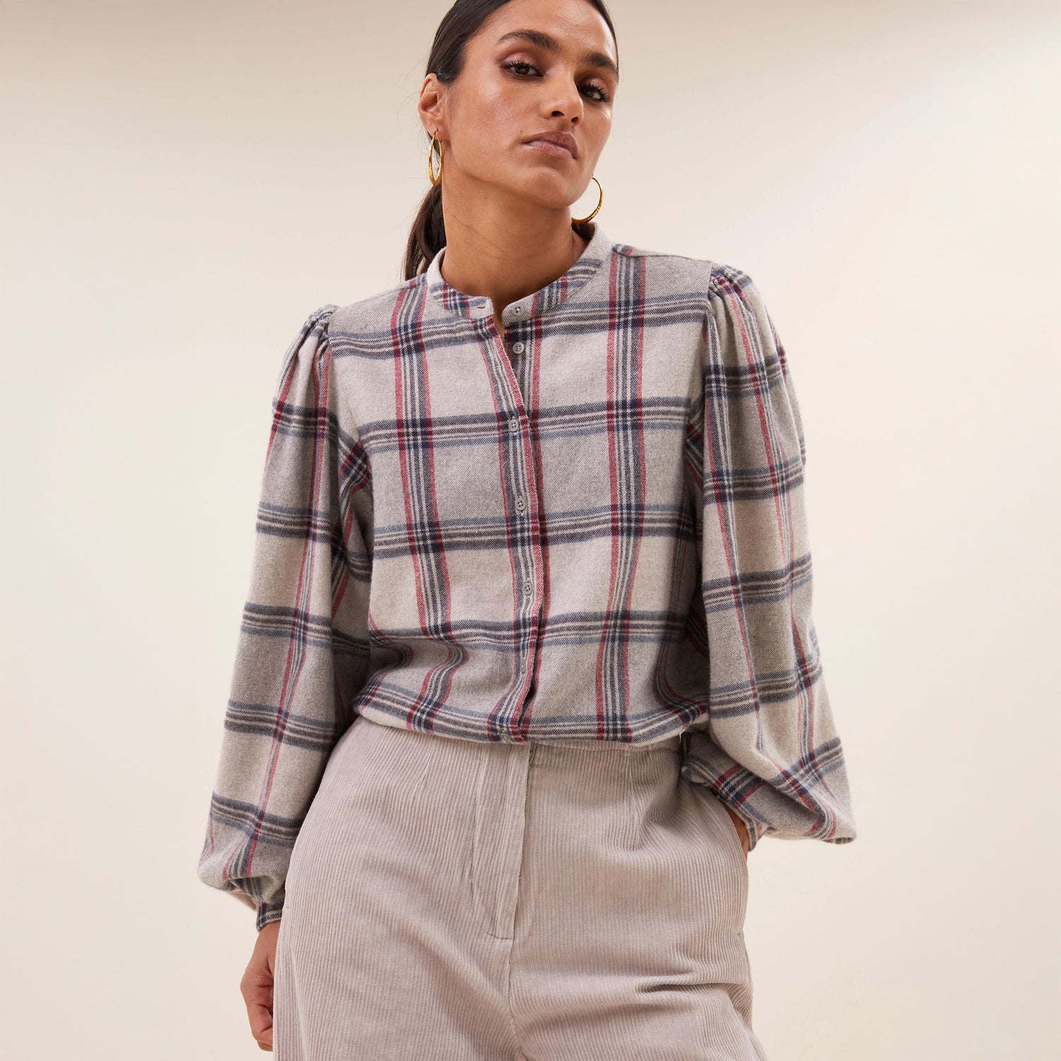 Day Check Blouse - Stone Check