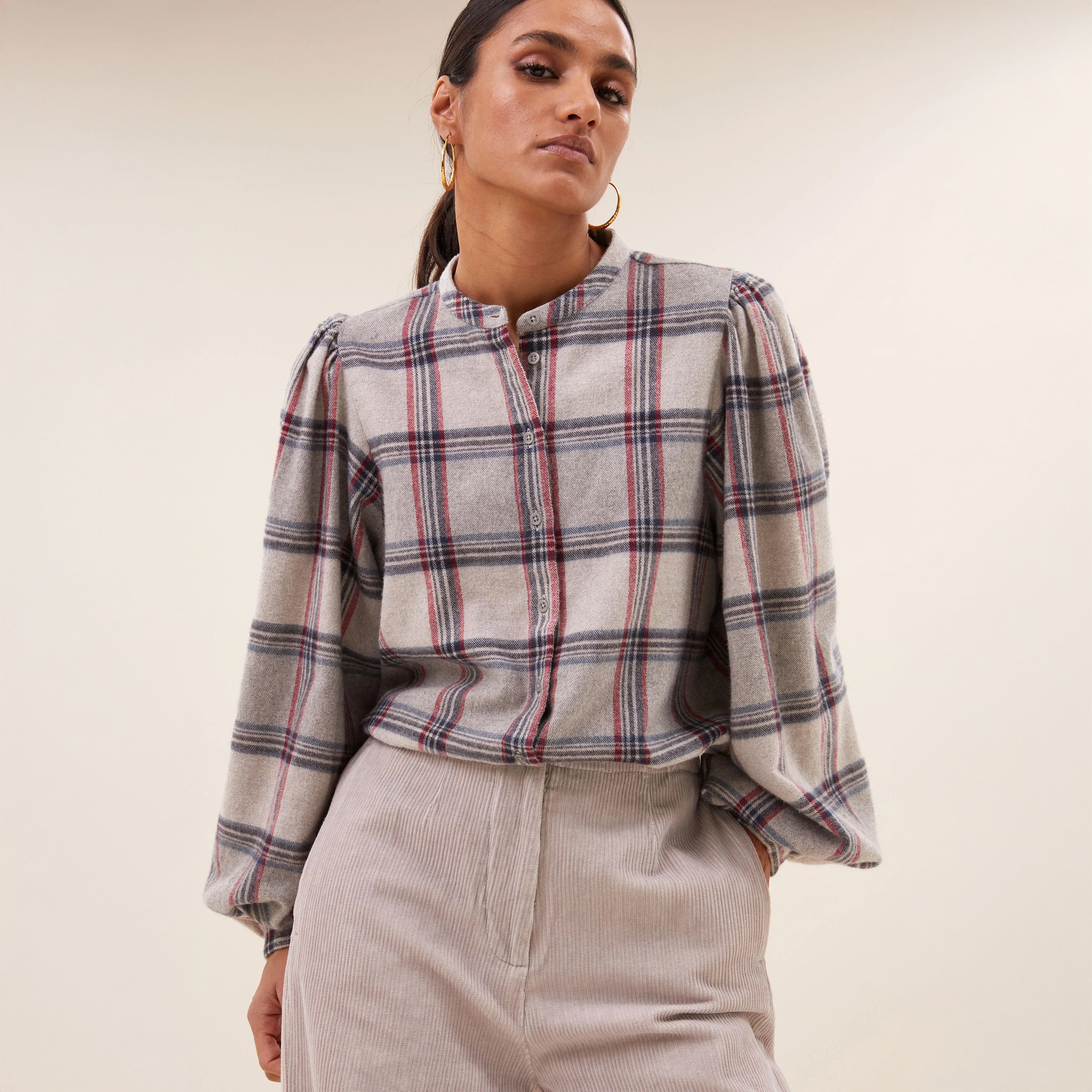 Day Check Blouse - Stone Check
