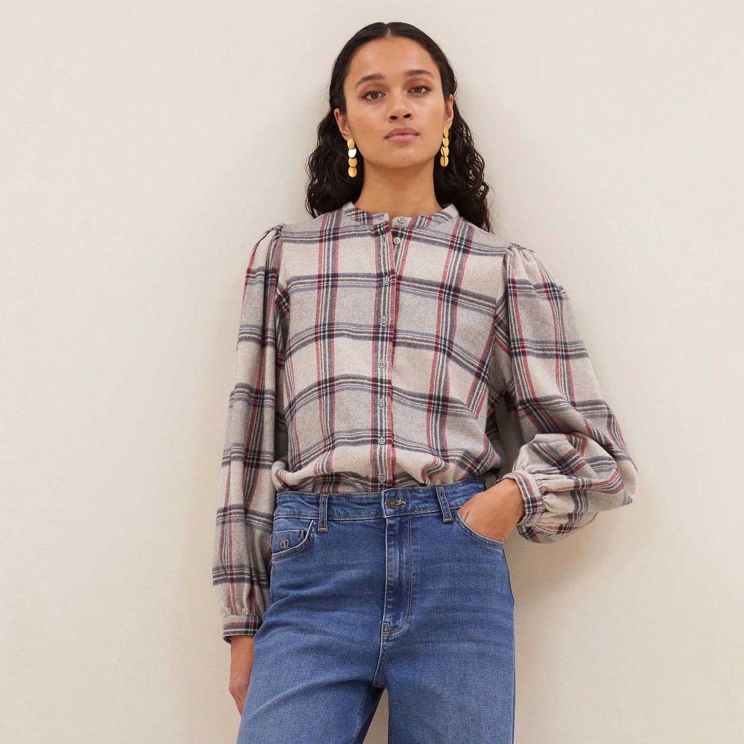 Day Check Blouse - Stone Check
