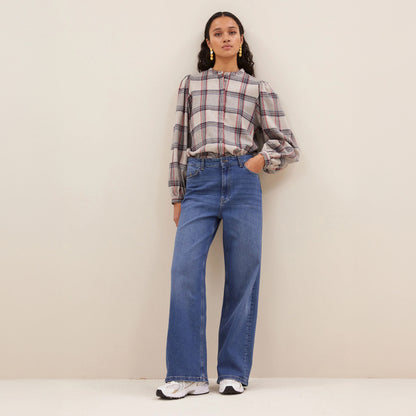 Day Check Blouse - Stone Check
