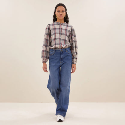 Day Check Blouse - Stone Check