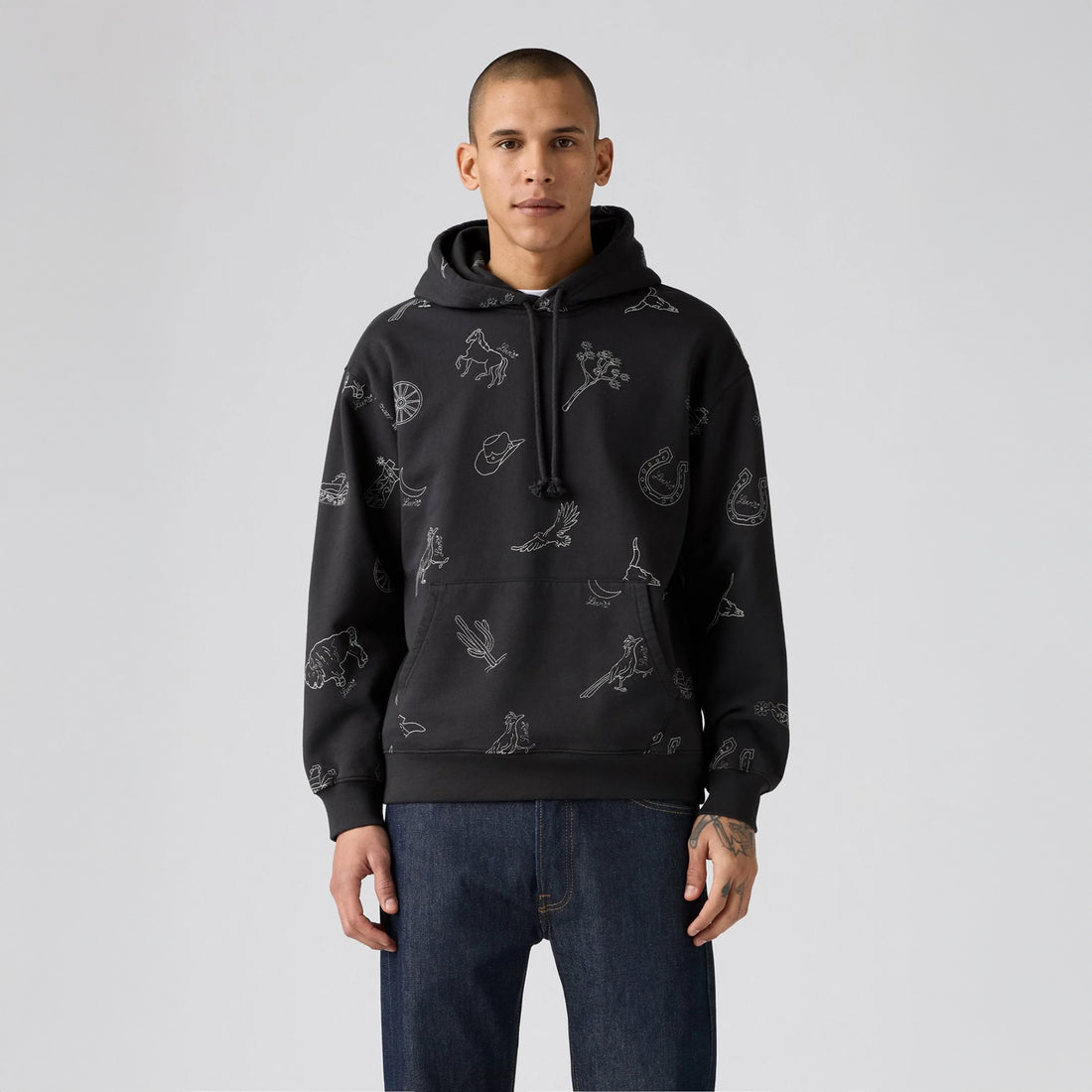 Relaxed Graphic Hoodie - Western Aop Phantom