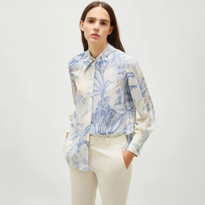 Conio Silk Palm Print Shirt - Dust Blue Palm