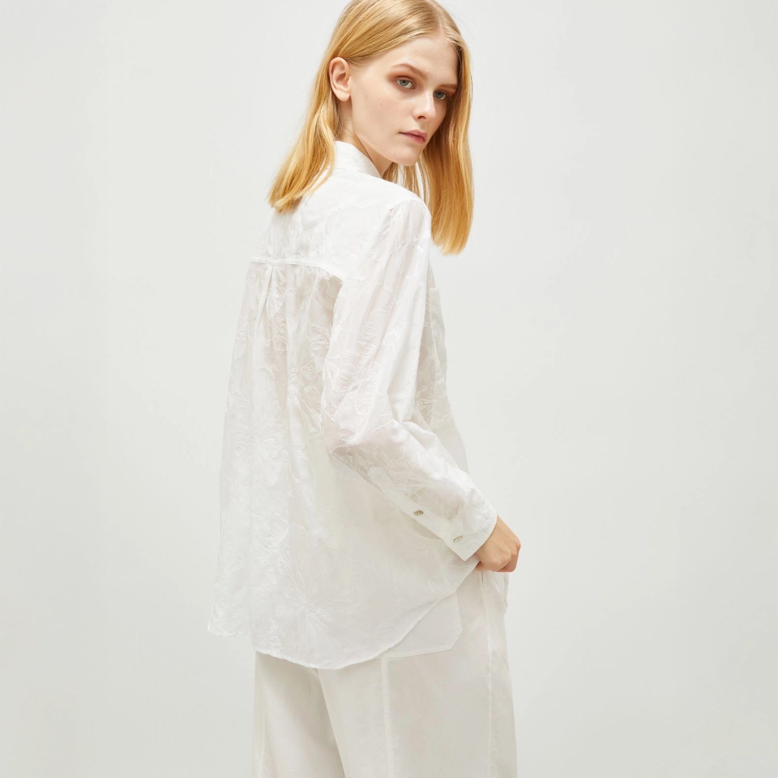 Ricola Cotton/Silk  Embroidered Shirt - White