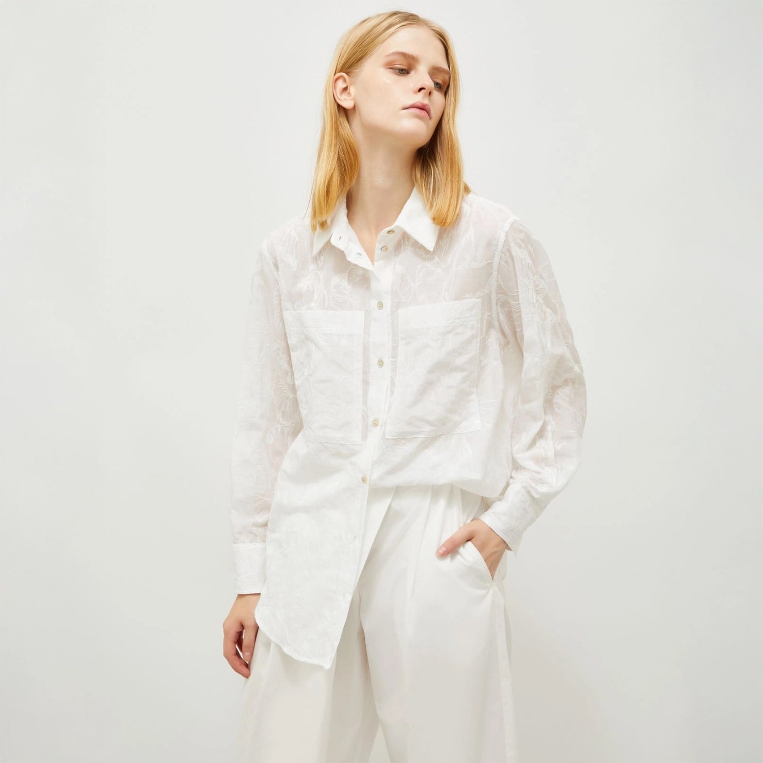 Ricola Cotton/Silk  Embroidered Shirt - White