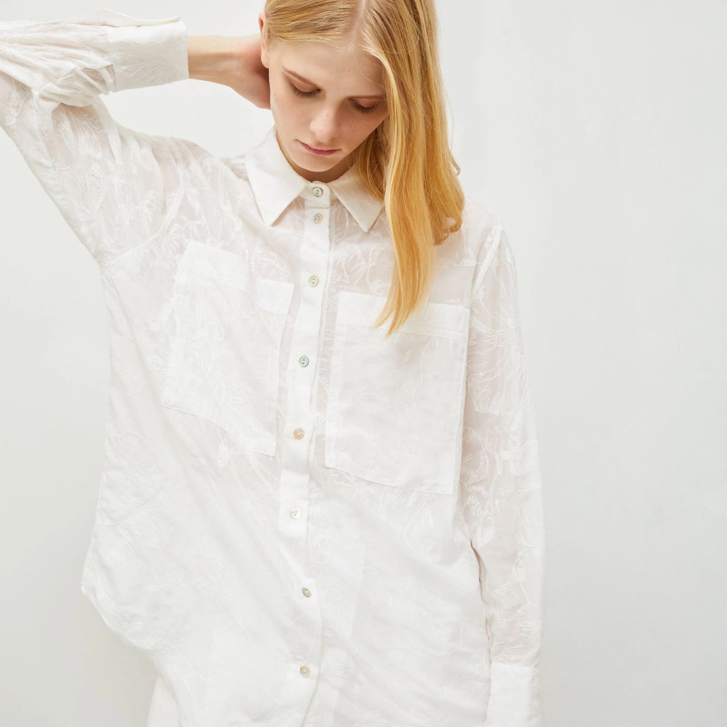 Ricola Cotton/Silk  Embroidered Shirt - White