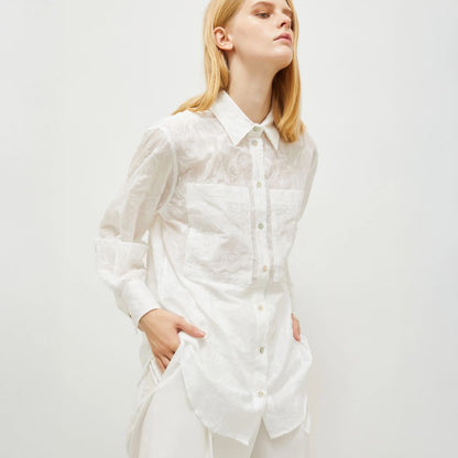 Ricola Cotton/Silk  Embroidered Shirt - White