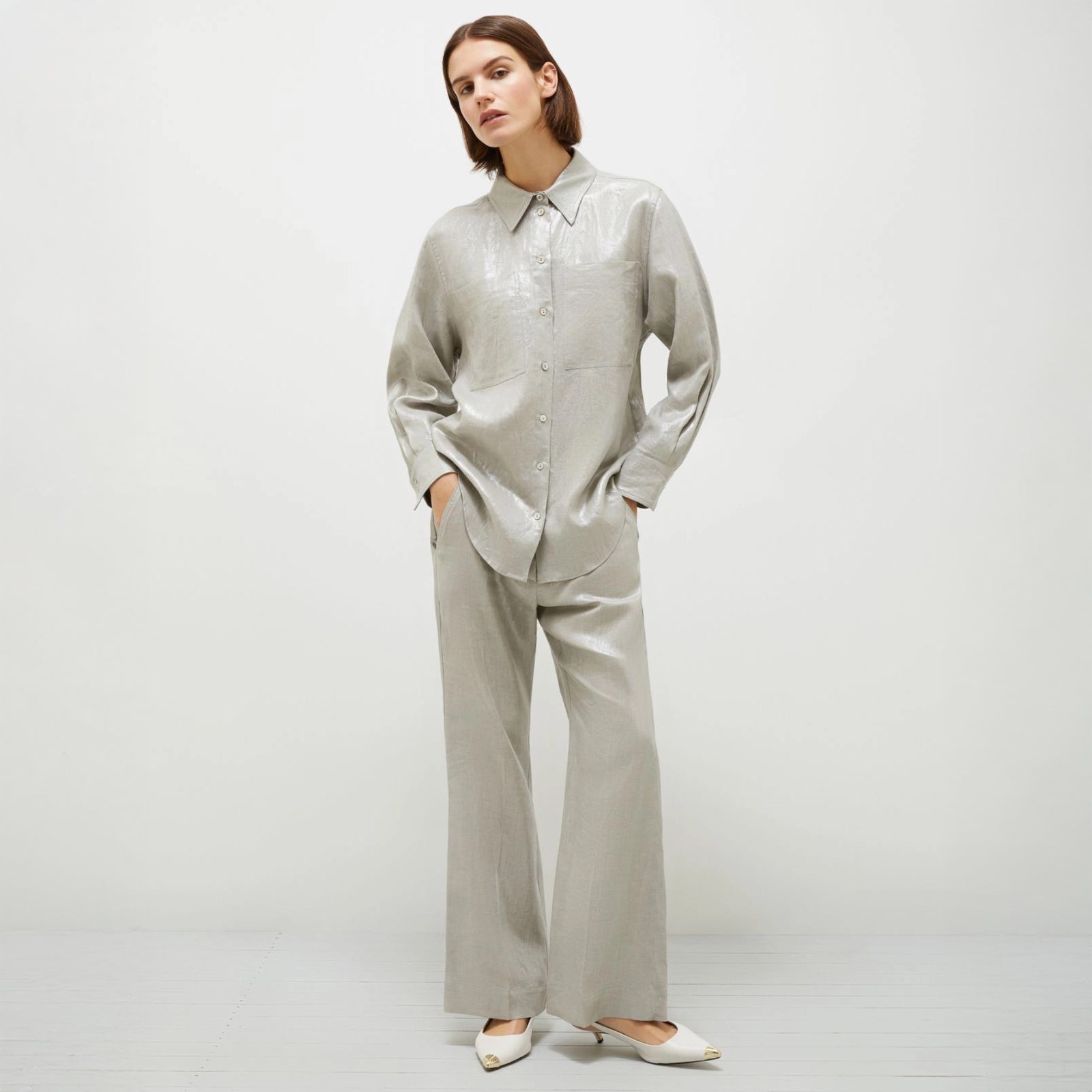 Larix Linen Metallic Shirt - Light Grey