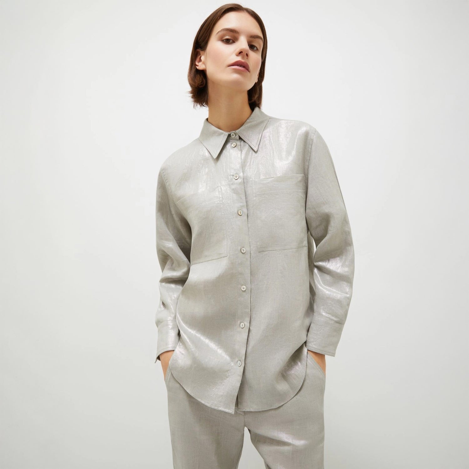 Larix Linen Metallic Shirt - Light Grey