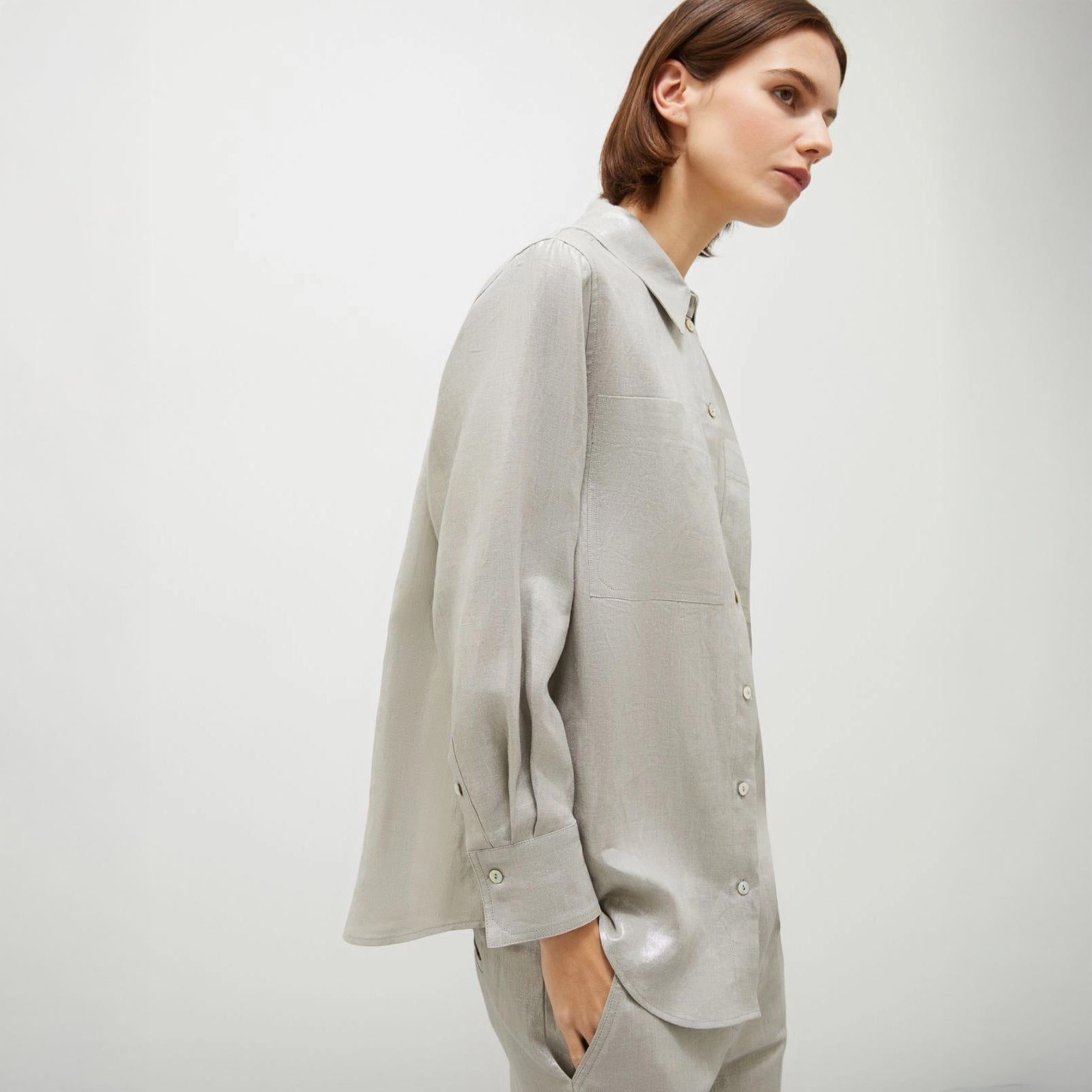 Larix Linen Metallic Shirt - Light Grey