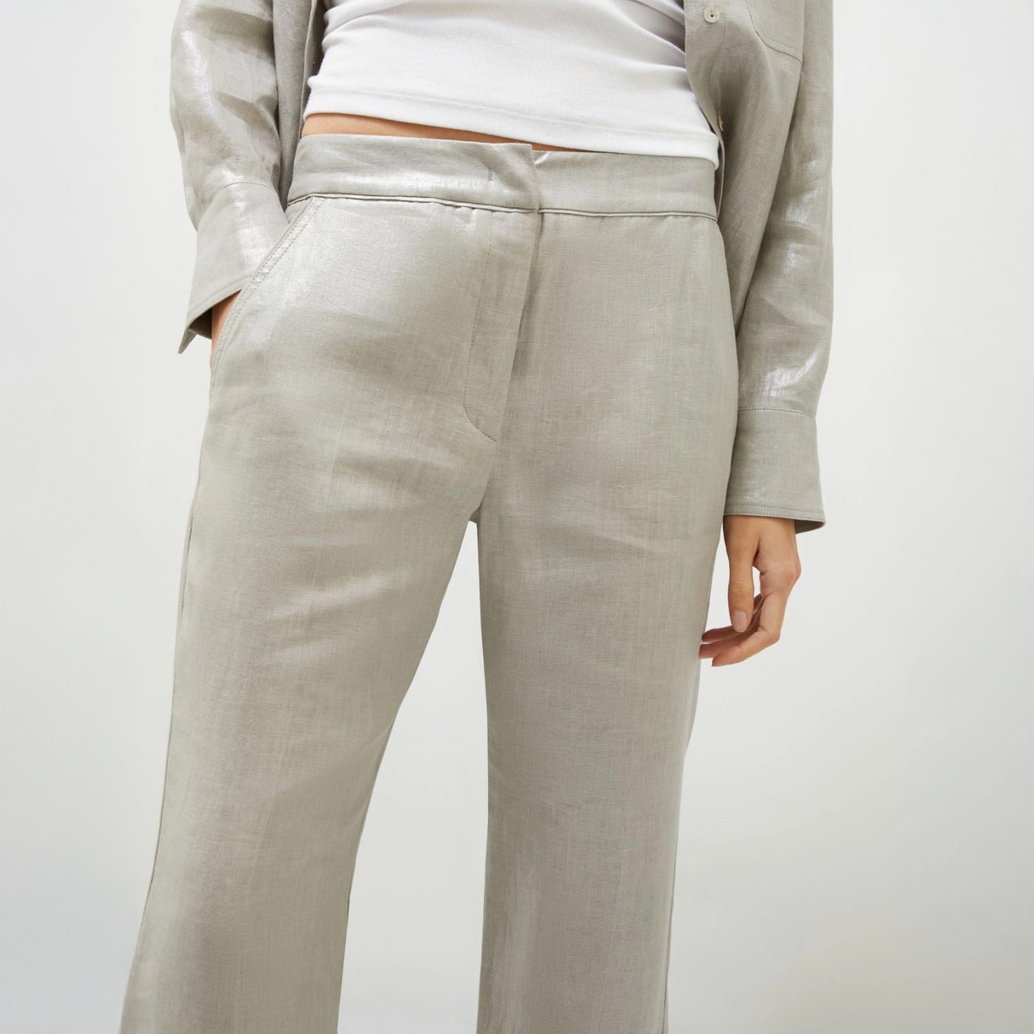 Nardo Linen Metallic Trouser - Light Grey