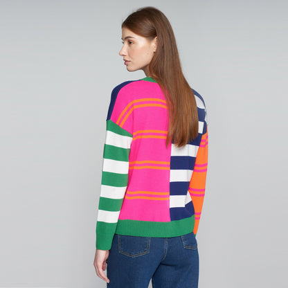 Fabiola Multi Stripe Jumper - Navy Fuschia Green