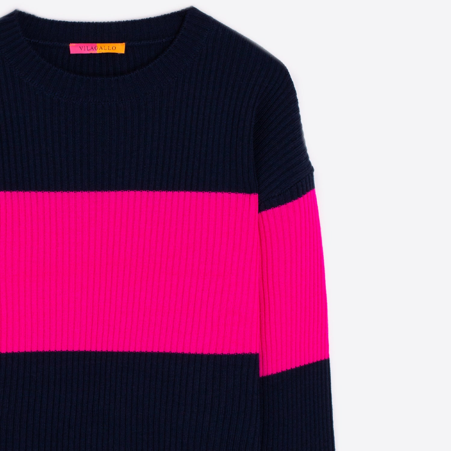 Colour Band Jumper - Navy Fuschia