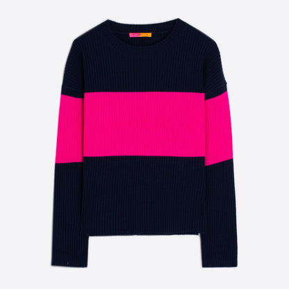 Colour Band Jumper - Navy Fuschia