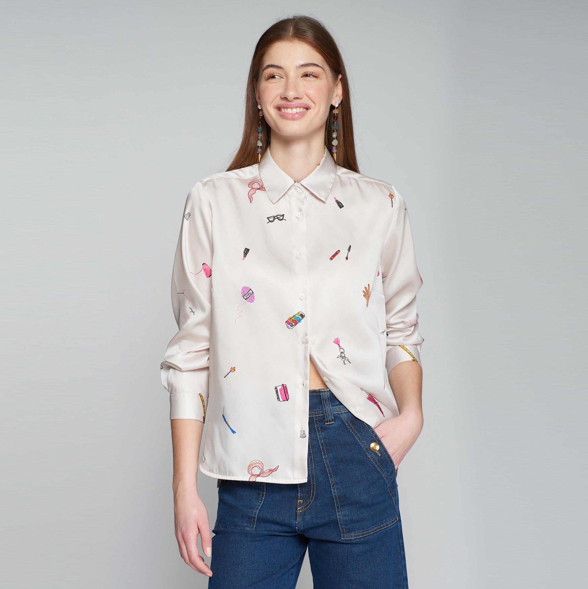 Isabella Fun Print Shirt - White