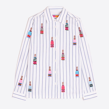 Isabella Stripe Embroidered Bottle Shirt - White Multi