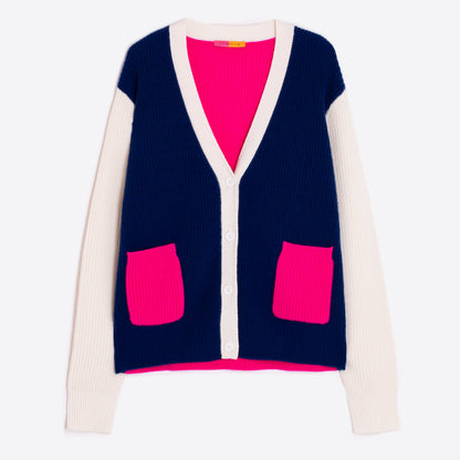 Theresa Colour Block Cardigan - Navy/Cream