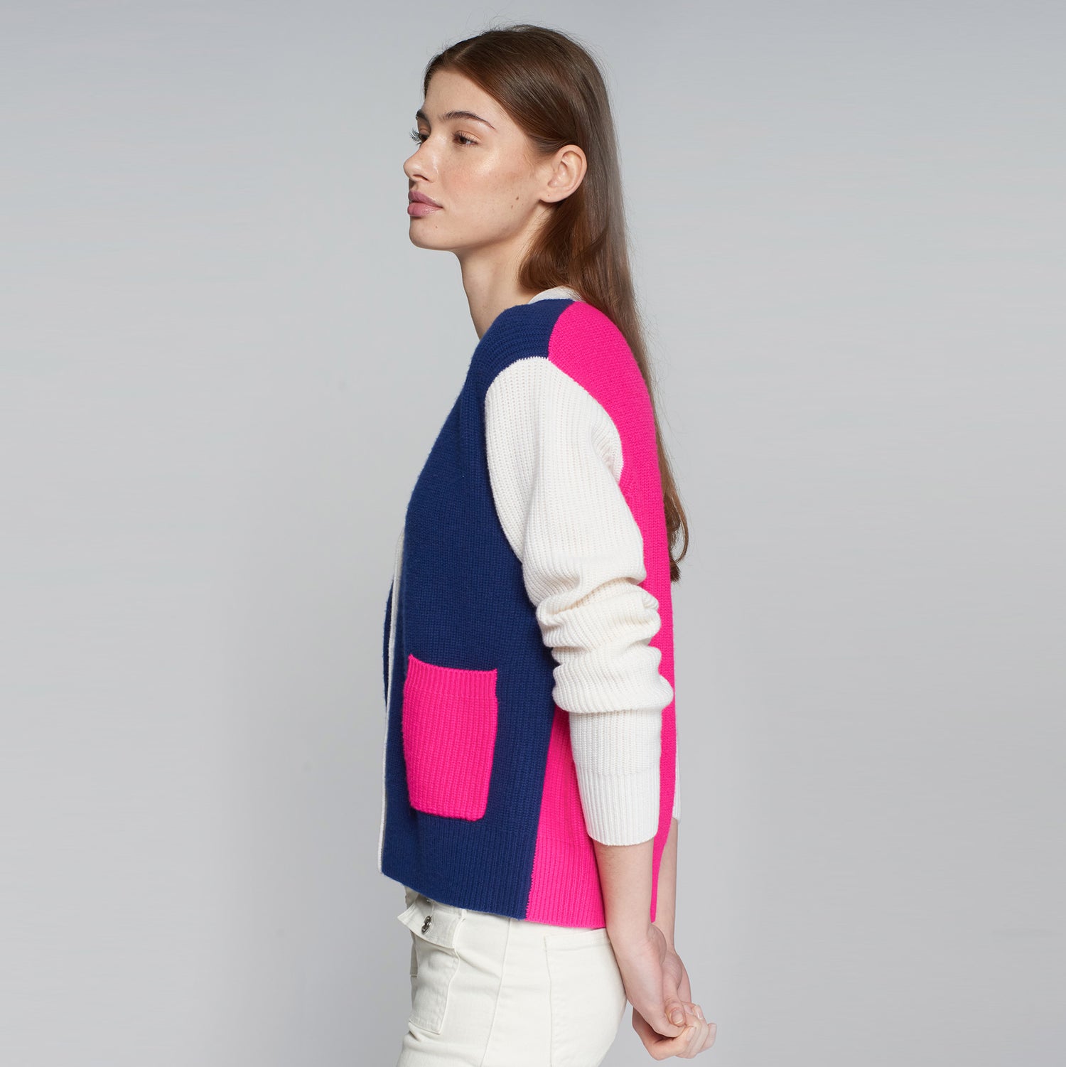 Theresa Colour Block Cardigan - Navy/Cream