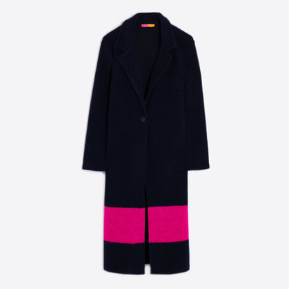 Pink Stripe Wool Coat - Navy/Fuschia