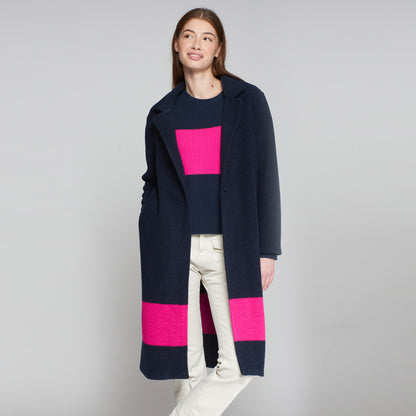 Pink Stripe Wool Coat - Navy/Fuschia