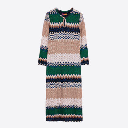 Elena Zig Zag Long Sleeve Dress - Green Gold