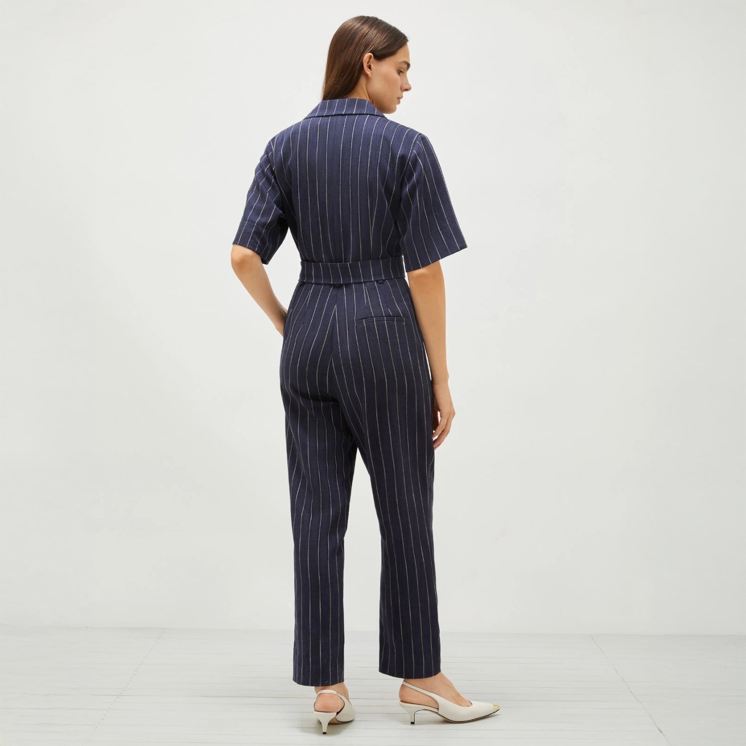 Banana Pinstripe Jumpsuit - Navy Pinstripes