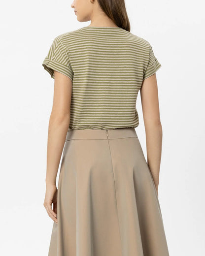 Striped Linen T Shirt - Moss Green