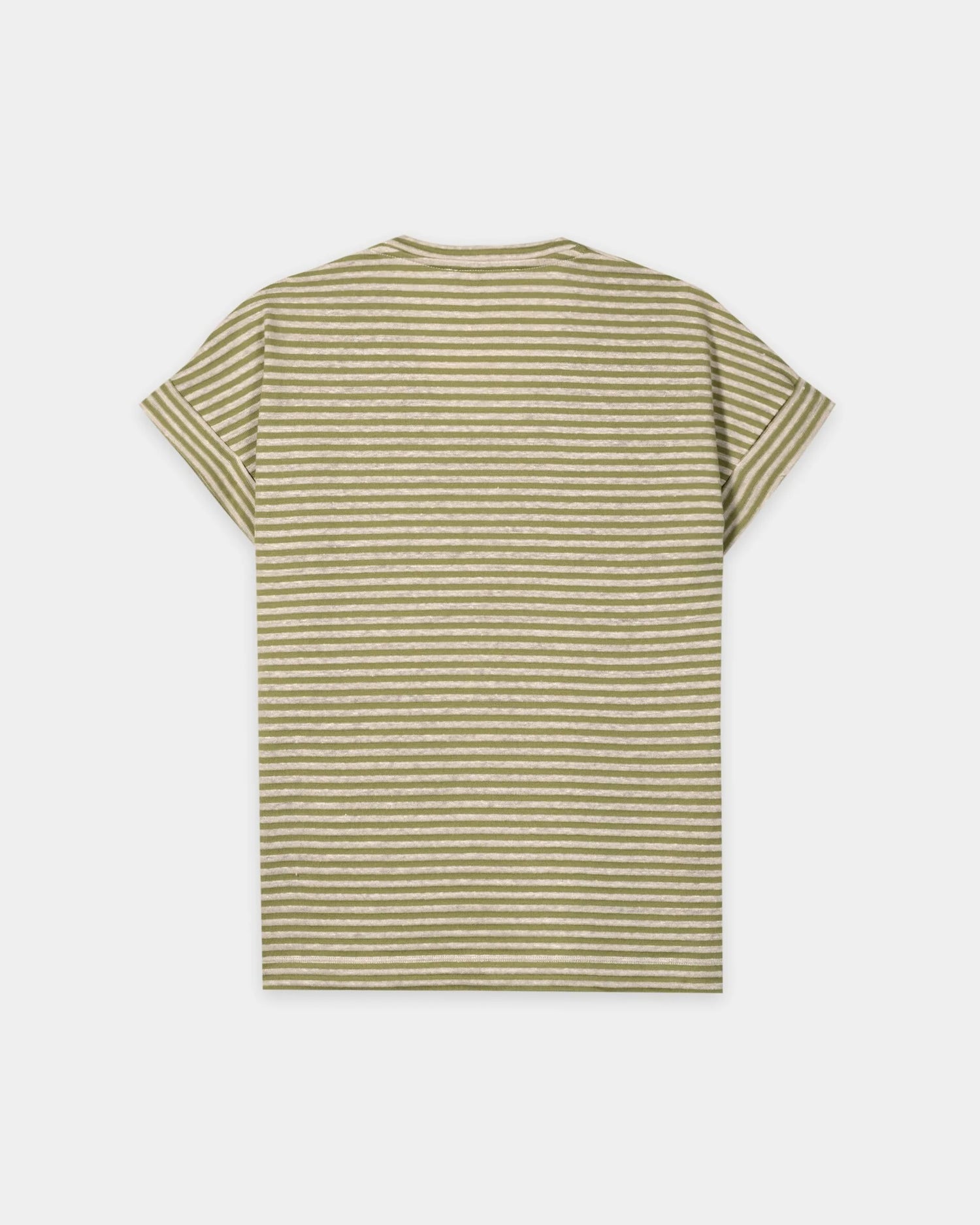 Striped Linen T Shirt - Moss Green