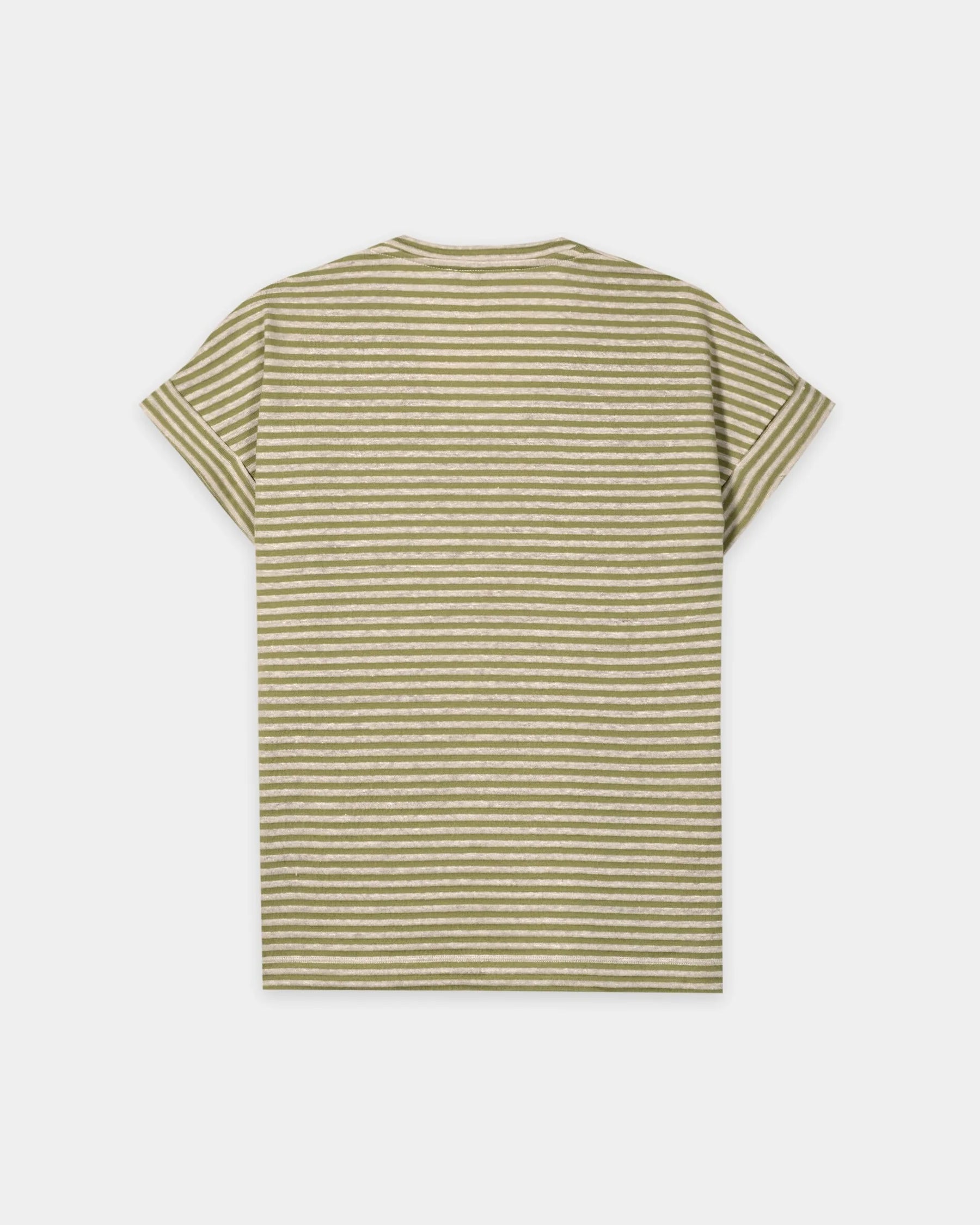 Striped Linen T Shirt - Moss Green