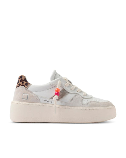 Court Platform Vintage Calf Leather Trainer - White-Leopard