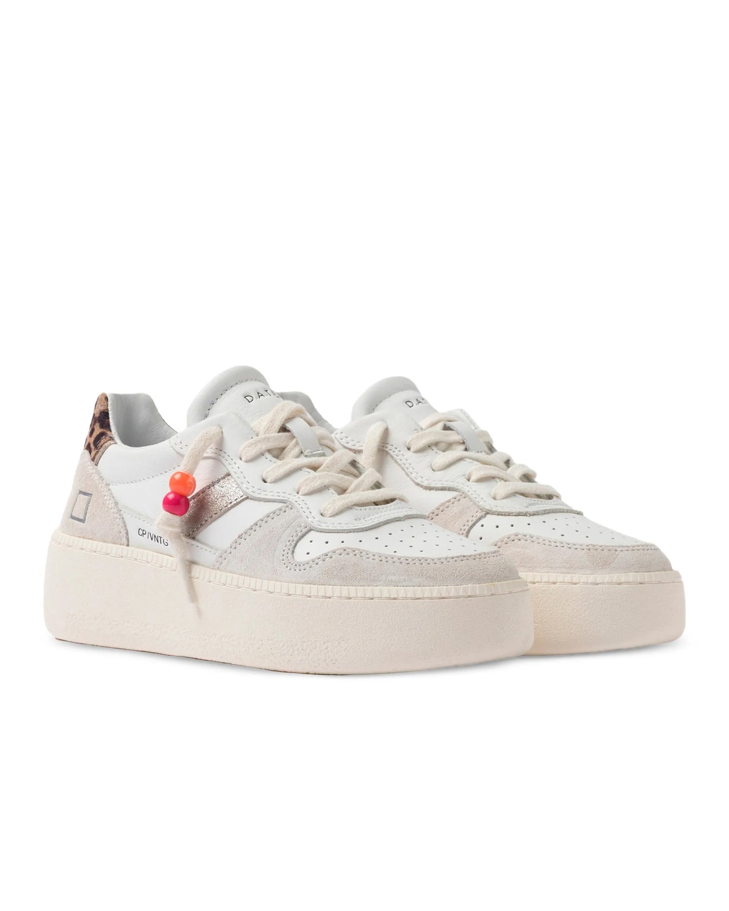 Court Platform Vintage Calf Leather Trainer - White-Leopard