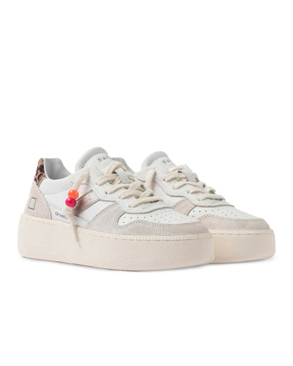Court Platform Vintage Calf Leather Trainer - White-Leopard