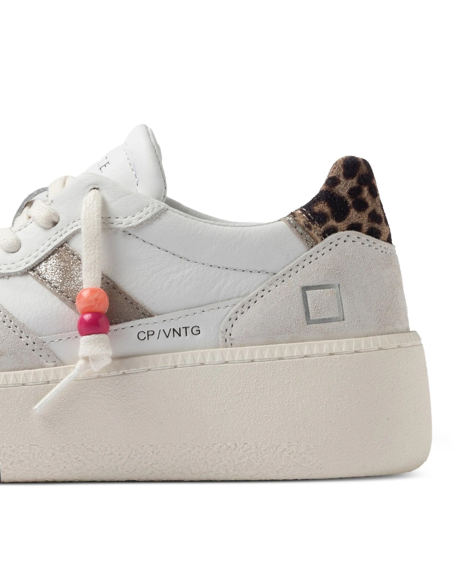 Court Platform Vintage Calf Leather Trainer - White-Leopard