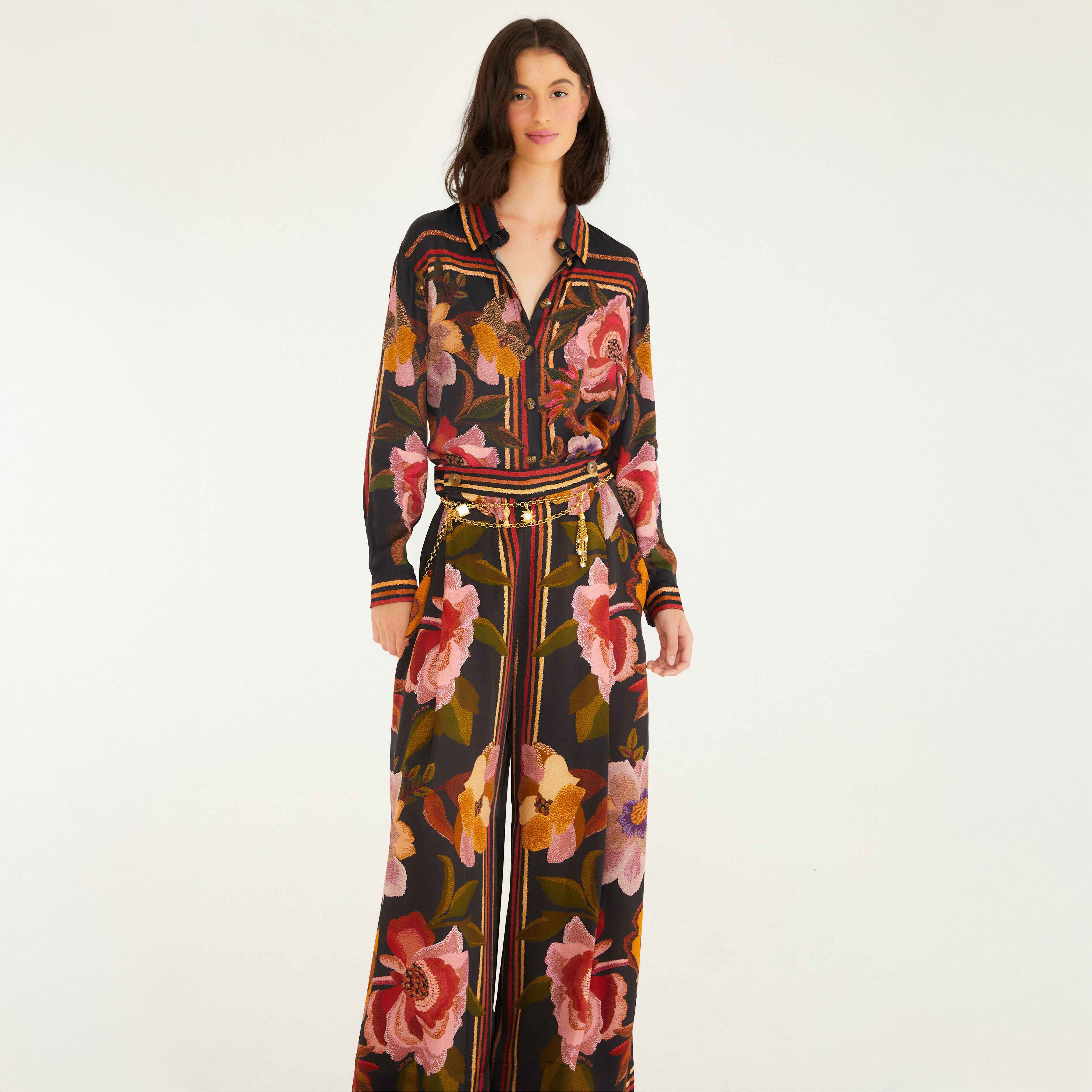 Chenille Flowers Pants - Chenille Flowers Black