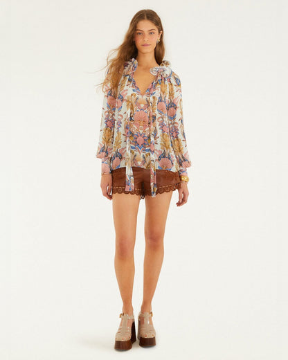 Long Sleeve Blouse - Sea Garden Off-White