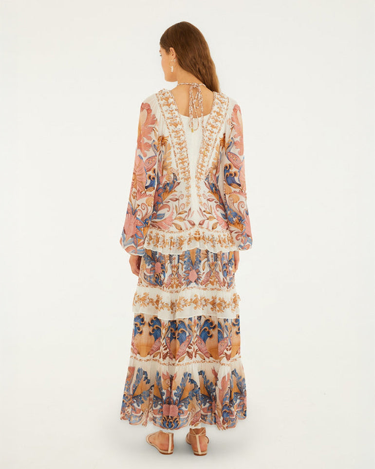 Braid Details Long Dress - Sea Garden Off-White