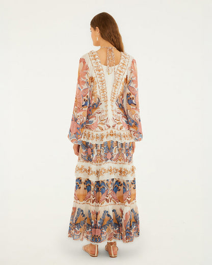 Braid Details Long Dress - Sea Garden Off-White