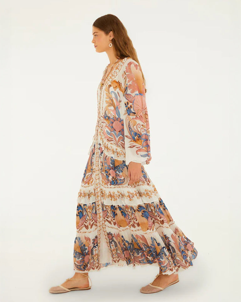 Braid Details Long Dress - Sea Garden Off-White