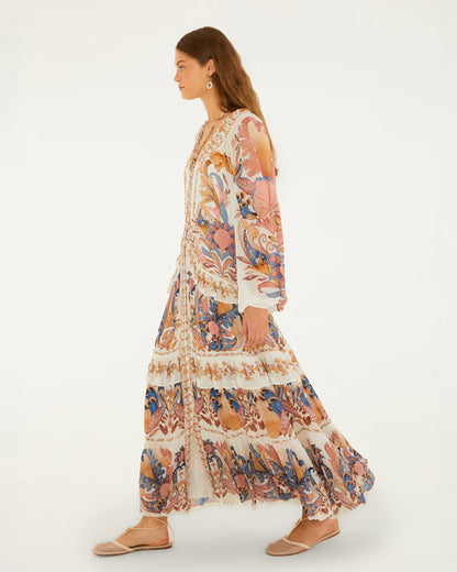 Braid Details Long Dress - Sea Garden Off-White