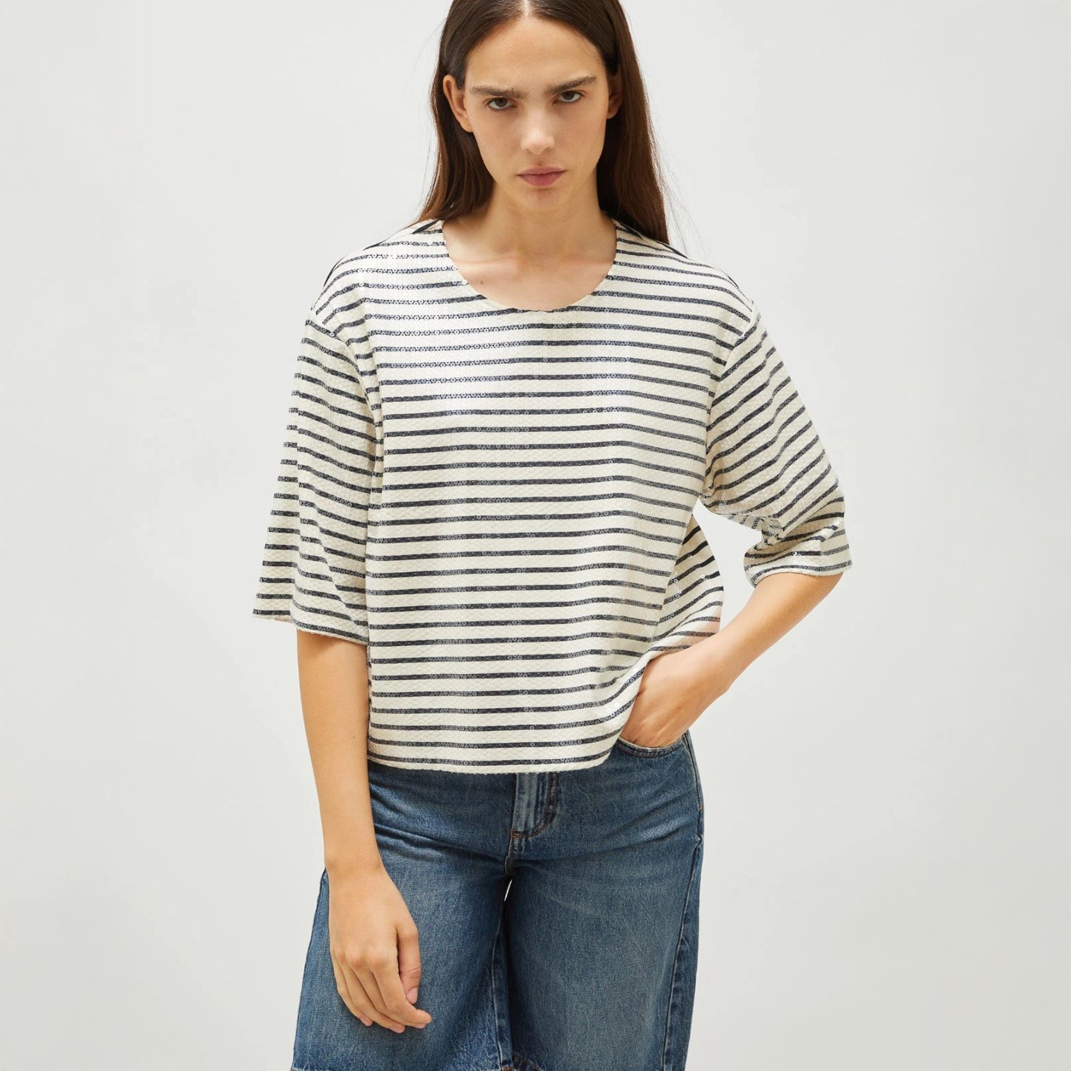 Gardone Sequin Striped Top - Cream