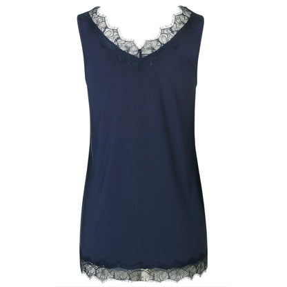 Billie Sleeveless Lace V-Neck Top - Dark Blue