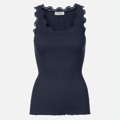 Babette U-Neck Long Lace Top - Navy