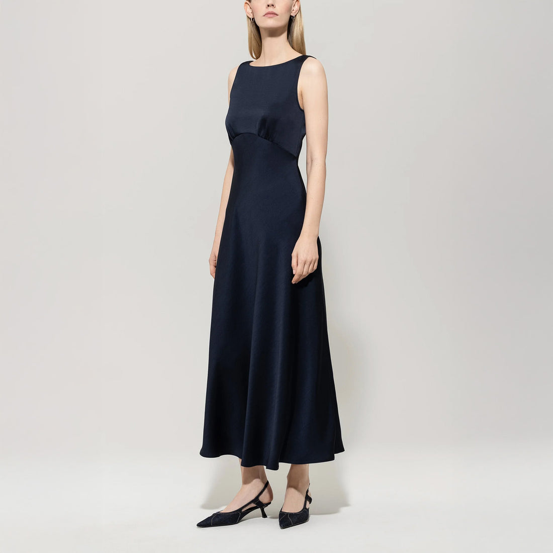 Satin Maxi Dress - Dark Blue