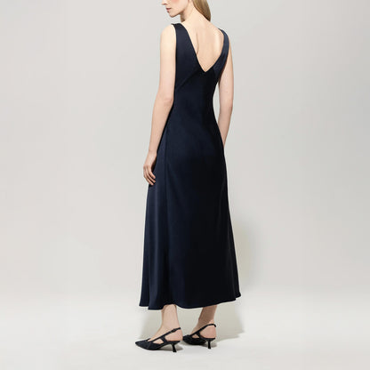Satin Maxi Dress - Dark Blue