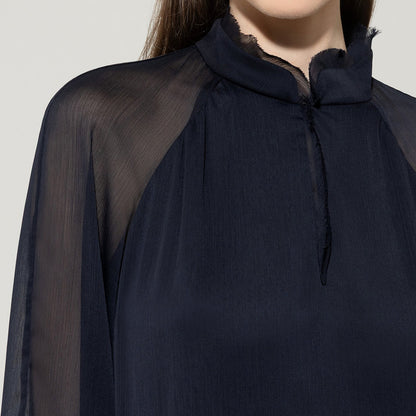 Knee Length Frill Dress - Dark Blue