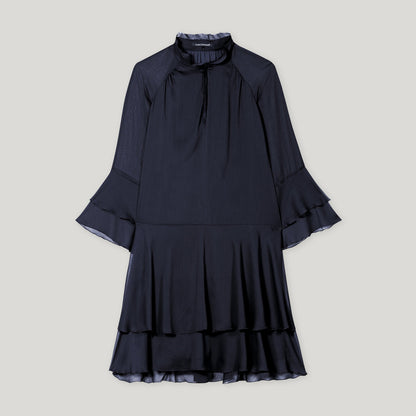 Knee Length Frill Dress - Dark Blue