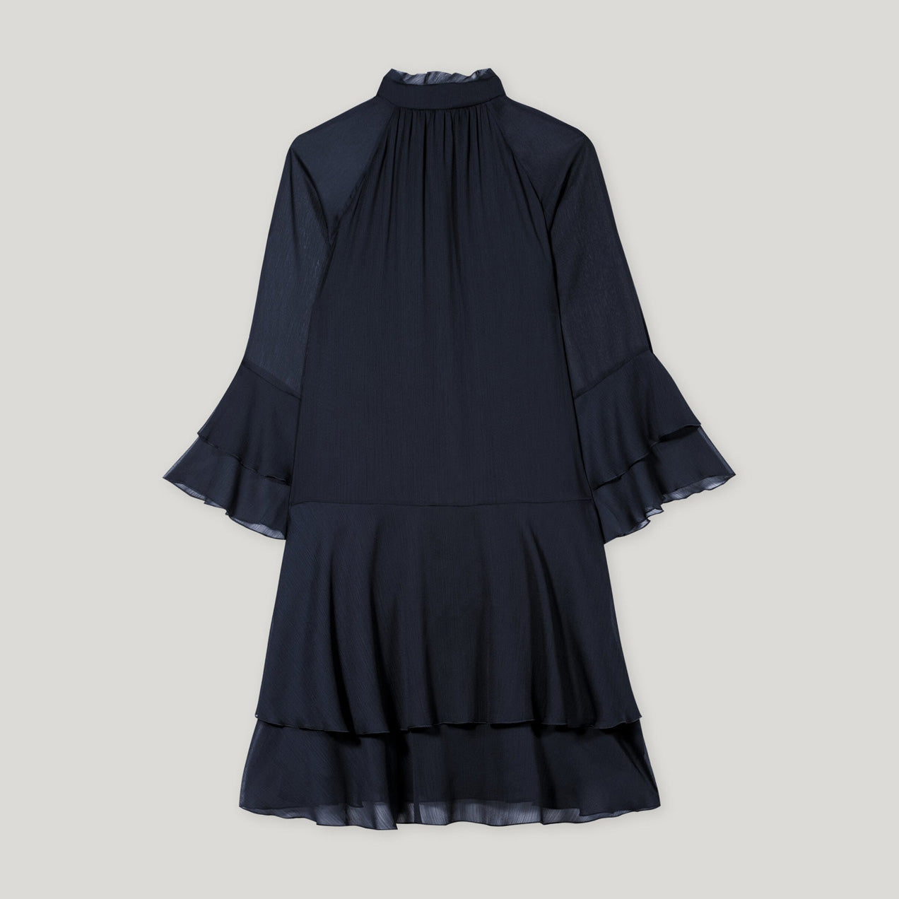 Knee Length Frill Dress - Dark Blue
