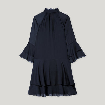 Knee Length Frill Dress - Dark Blue